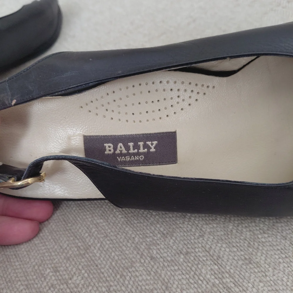 Bally Black and Gold Flats with Slingback Design